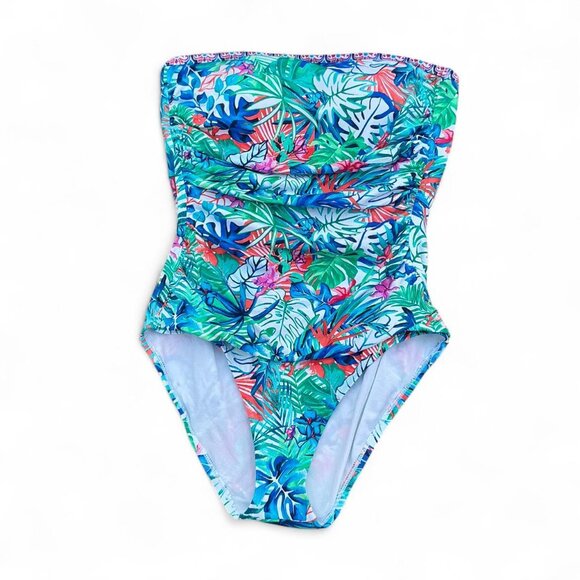 Tommy Bahama Palm Party Shirred Bandeau One Piece Swimsuit size 12 - Picture 3 of 5